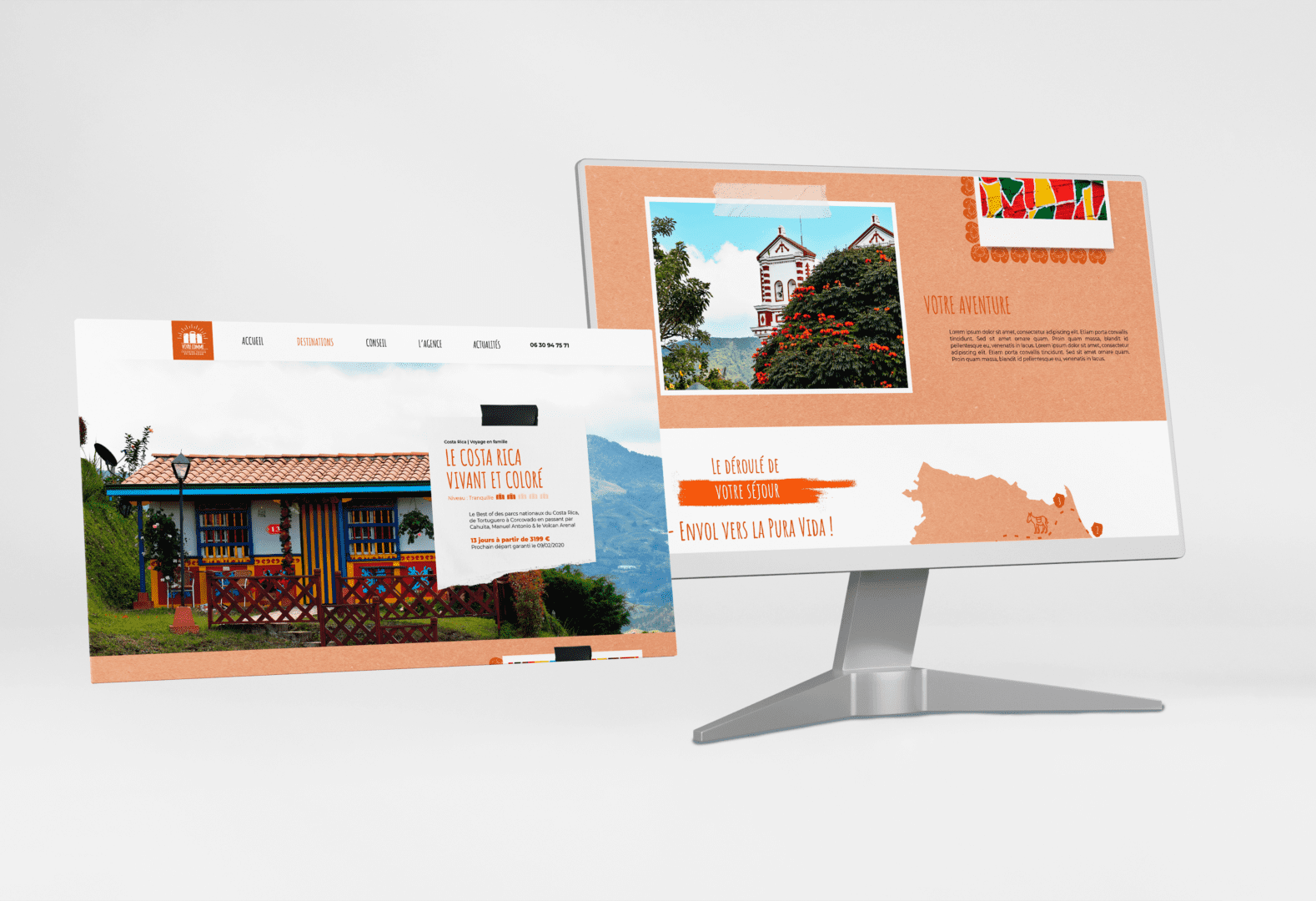 Vue ordinateur du site web de l'agence de voyage Vivre Comme. Focus sur le design de la page sur le Costa Rica