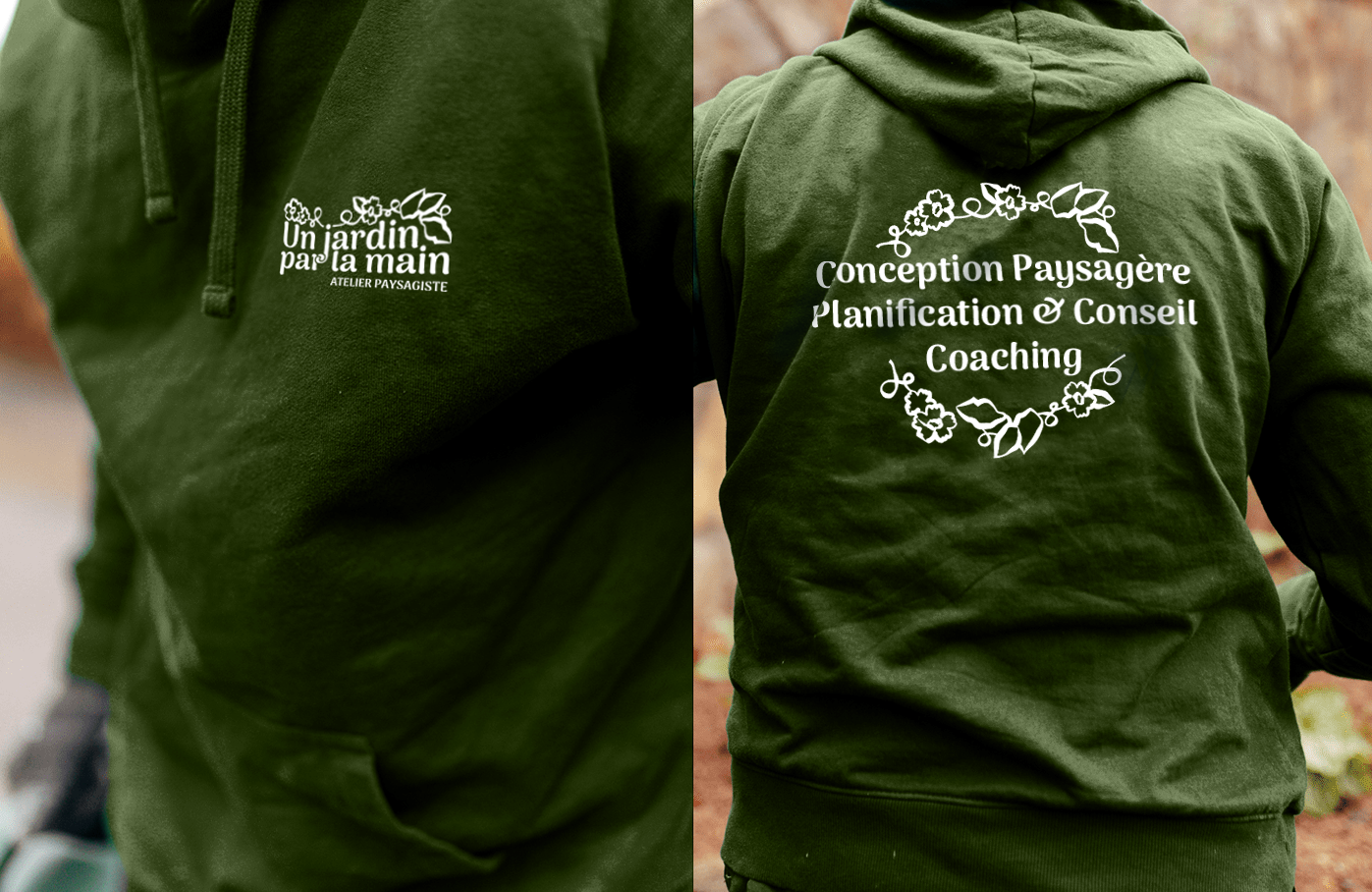 Sweatshirt avec le logotype de Un Jardin par la Main vue avant et arrière